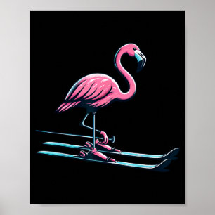 Cute skiing flamingo design winter sports poster