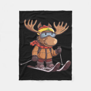 Cute Skiing Moose Fleece Blanket