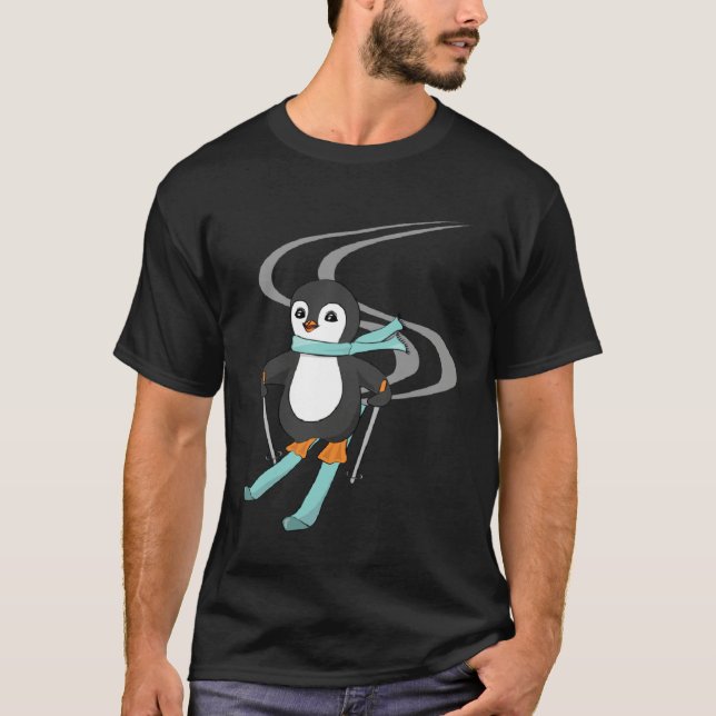 Cute Skiing Penguin Animal   Penguins T-Shirt (Front)