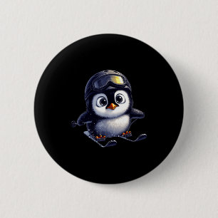 Cute skiing penguin winter adventure crew 2 inch round button