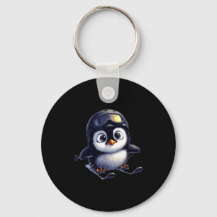 Cute skiing penguin winter adventure crew  keychain