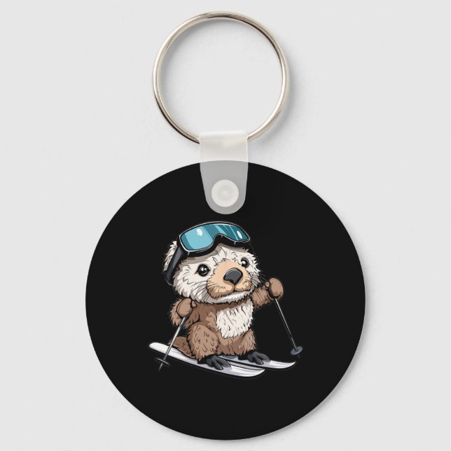 Cute Skiing Sea Otter  Keychain (Front)