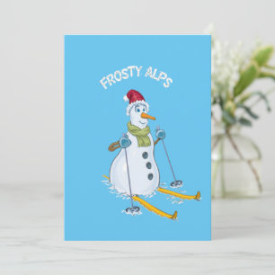 Cute Skiing Snowman Christmas  Holiday Card