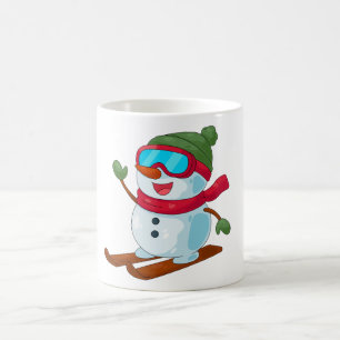 Cute Skiing Snowman Illustration Magic Mug