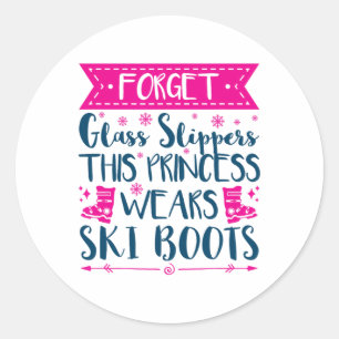 Cute Skiing Women Girls Slogan  Classic Round Sticker