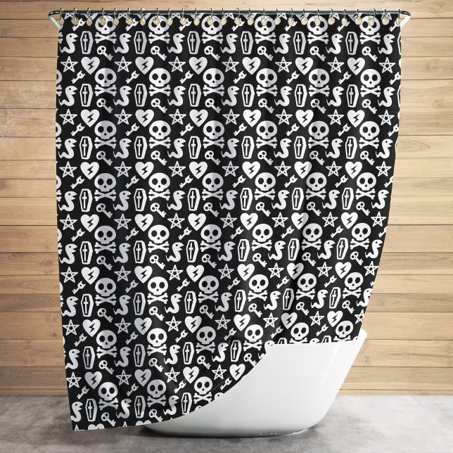 Cute Skull And Crossbone Halloween Pattern (Cute Skull And Crossbone Halloween Pattern Shower Curtain)