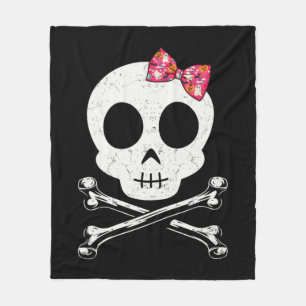 Cute Skull And Crossbones Pink Bow Tie Halloween S Fleece Blanket