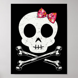 Cute Skull And Crossbones Pink Bow Tie Halloween S Poster