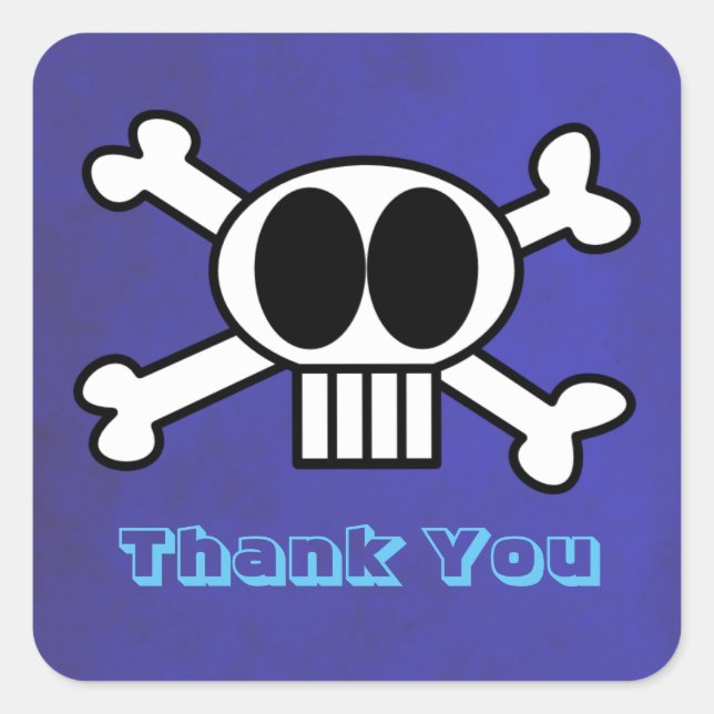 Cute Skull and Crossbones Thank You Square Sticker (Front)