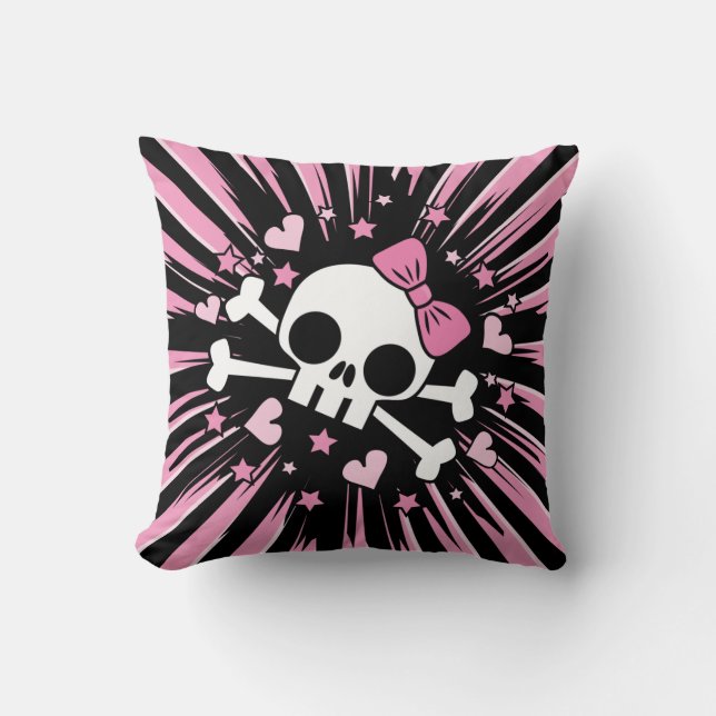 Cute Skull and Crossbones Throw Pillow (Front)