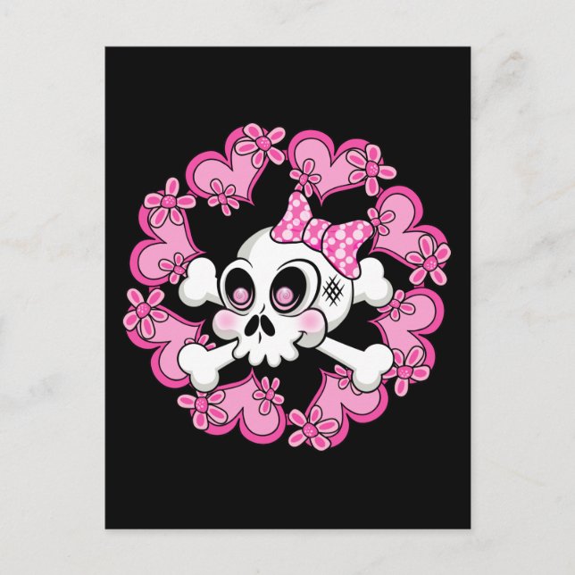 Cute Skull and Hearts Postcard (Front)