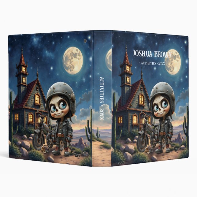 Cute Skull Biker | Moonlit Ride Through the Desert Binder (Background)