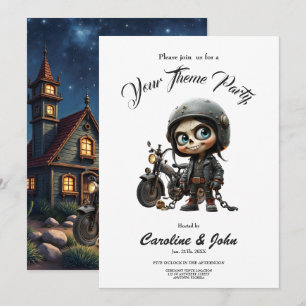 Cute Skull Biker   Moonlit Ride Through the Desert Invitation