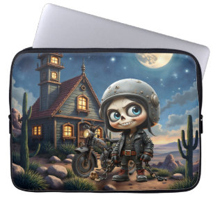 Cute Skull Biker   Moonlit Ride Through the Desert Laptop Sleeve