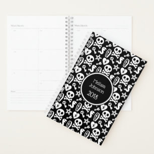 Cute Skull Black & White Pattern Personalized Name Planner