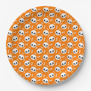 Cute Skull & Bones Halloween Pattern Paper Plate