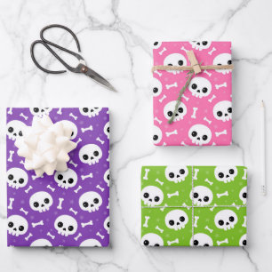 Cute Skull & Bones Halloween Patterns Wrapping Paper Sheet