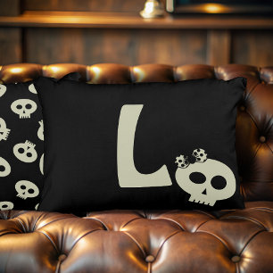 Cute Skull Monogram Black Halloween Accent Pillow