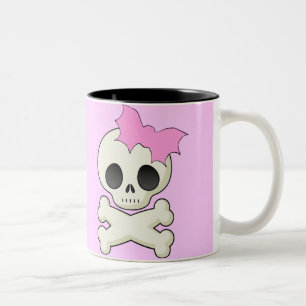 Cute Skull n Crossbones with Bat Bow Two-Tone Coffee Mug