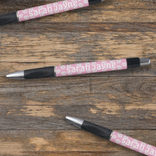 Cute Skull Pattern Name Pink Personalized Pen (Just add your name to these cute pink skull pattern pens)