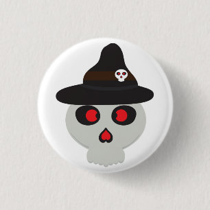 cute skull witch cartoon 1 inch round button