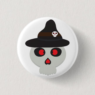 cute skull witch cartoon 1 inch round button