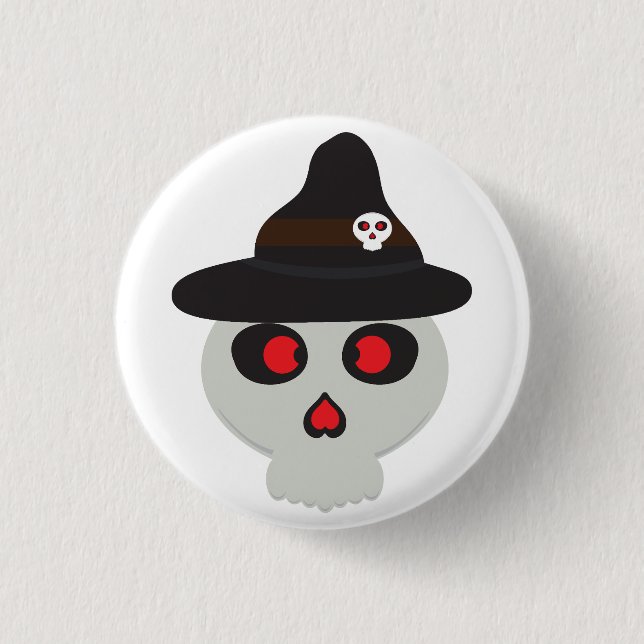 cute skull witch cartoon 1 inch round button (Front)