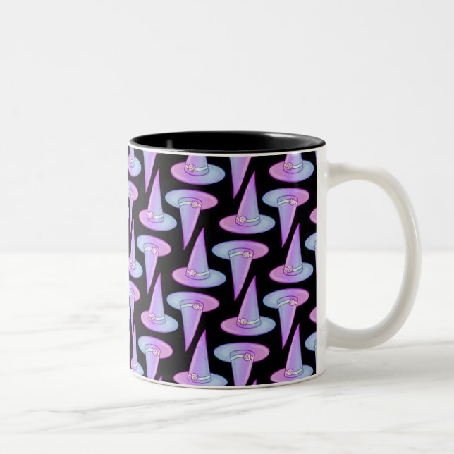 Cute Skull Witch Hat Purple Blue Drawing Pattern Two-Tone Coffee Mug (Right)