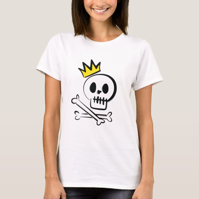 Cute Skull with Crown – Fun Halloween Illustration T-Shirt (Front)
