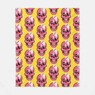 Cute Skull With Ghosts In Eye Sockets Pattern Fleece Blanket