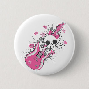 Cute Skull with Pink Guitar 2 Inch Round Button