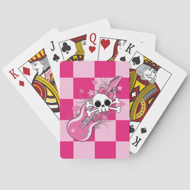 Cute Skull with Pink Guitar Playing Cards (Back)