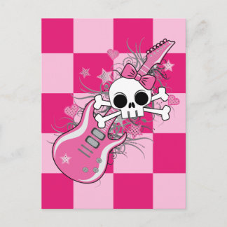 Cute Skull with Pink Guitar Postcard