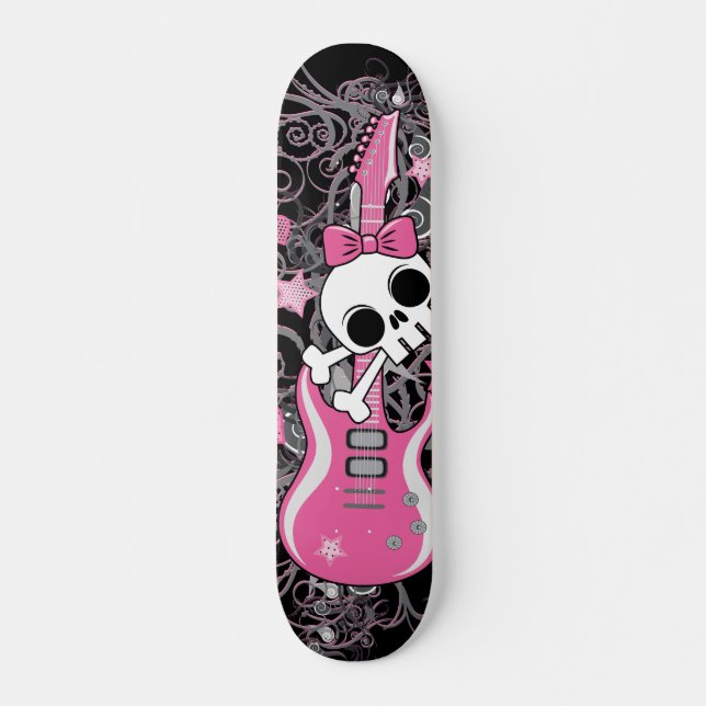 Cute Skull with Pink Guitar Skateboard (Front)