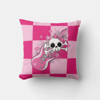 Cute Skull with Pink Guitar Throw Pillow
