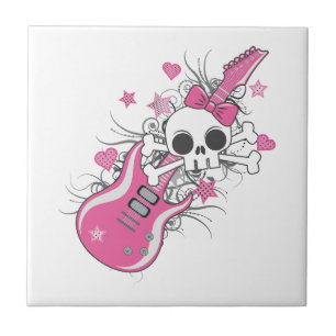 Cute Skull with Pink Guitar Tile