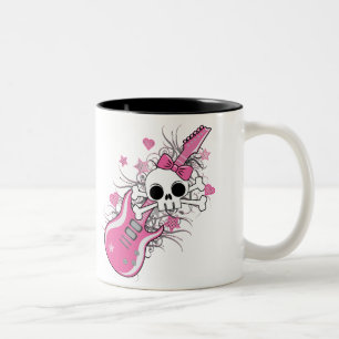 Cute Skull with Pink Guitar Two-Tone Coffee Mug