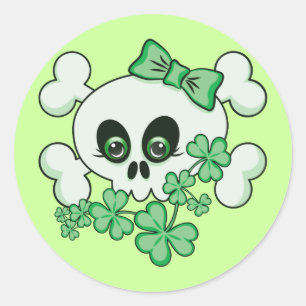 Cute Skull with Shamrocks Classic Round Sticker