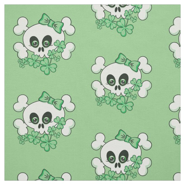 Cute Skull with Shamrocks Fabric (Swatch)