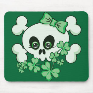 Cute Skull with Shamrocks Mouse Pad