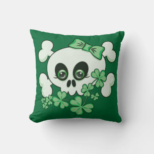 Cute Skull with Shamrocks Throw Pillow