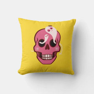 Cute Skull With Spider And Ghosts In Eye Sockets Throw Pillow