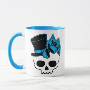 Cute Skull With Top Hat Rose Blue Bow  Mug