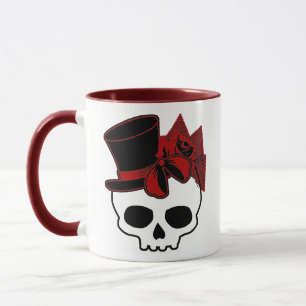 Cute Skull With Top Hat Rose Red Bow Mug
