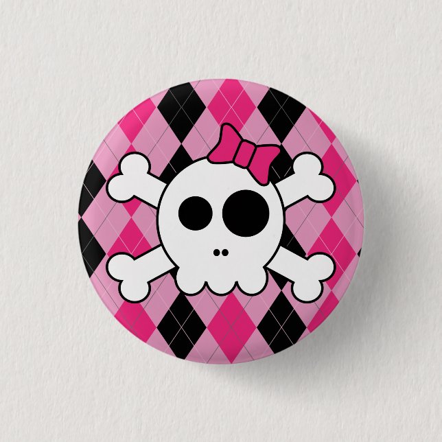 Cute Skully and Argyle 1 Inch Round Button (Front)