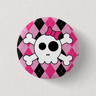 Cute Skully and Argyle 1 Inch Round Button