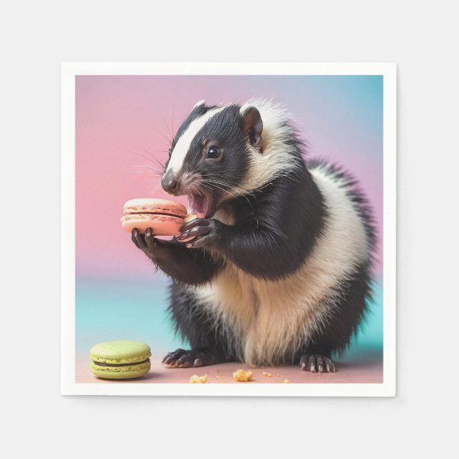 Cute Skunk Eating Colourful Macaroons  Napkin (Front)