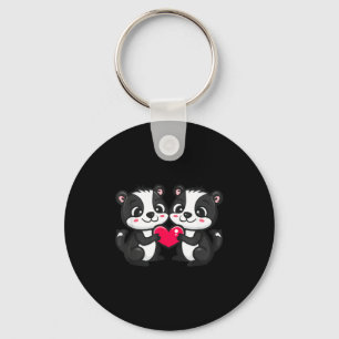 Cute Skunk In Love Couple Heart _ Valentines Day Keychain