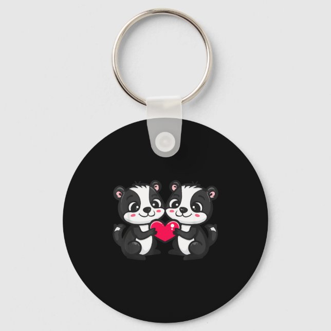 Cute Skunk In Love Couple Heart _ Valentines Day  Keychain (Front)
