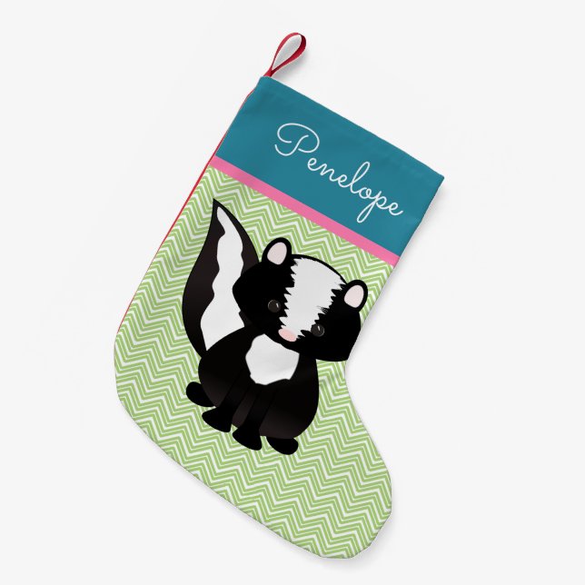 Cute Skunk In Pastels Personalized Small Christmas Stocking (Front (Hanging))